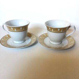 Elegant Greek Key Etching Design Cup & Saucer, Germany (Set of 2)